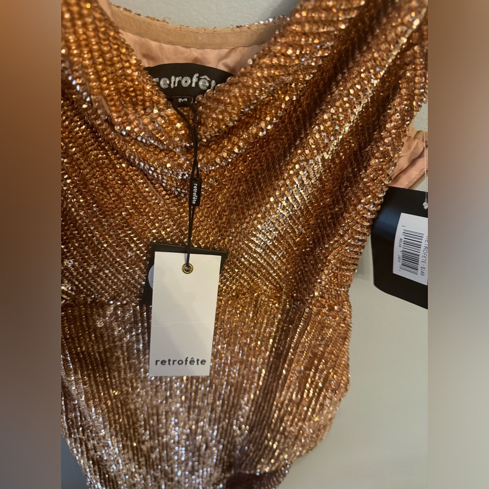 Retrofete bronze sequined Maxi Dress w/side slit M NWT - Picture 6 of 8